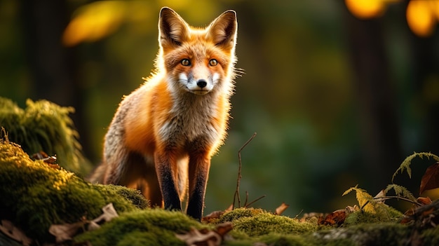 Dans les forêts d'or luxuriantes, un renard au regard d'émeraude évoque une nymphe de la nature