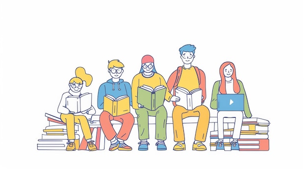 Dans cette illustration, les élèves regardent une conférence sur Internet. Des personnages d'enseignement à domicile avec un design plat, un style moderne minimaliste.