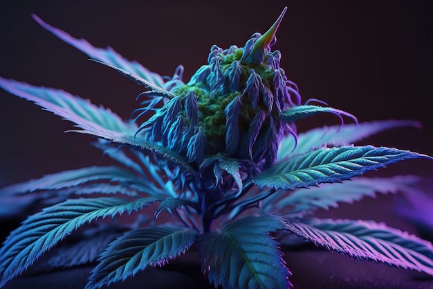 Dans la nature, le type de cannabis blue dream est un bourgeon de plante de marijuana violet
