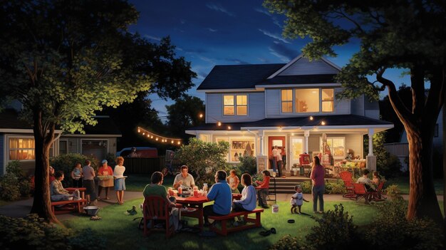 Dans un quartier de banlieue, une famille organise régulièrement une soirée de jeux sur sa pelouse, invitant ses voisins.