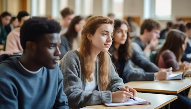 Dans la salle de classe Élèves multiethniques à l'écoute de l'enseignant