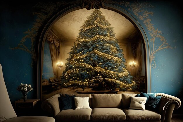 Dans un salon décoré un bel intérieur jovial de sapin de Noël