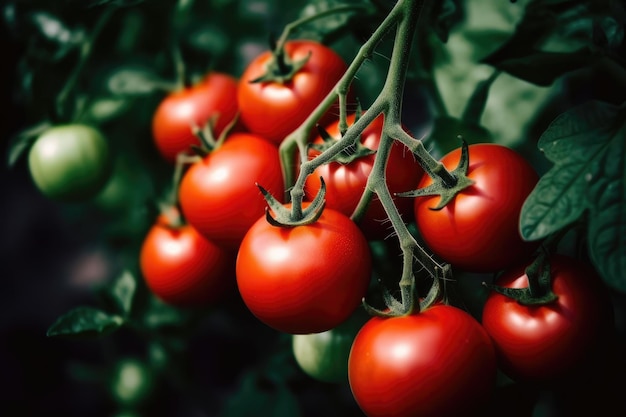 Dans une serre de tomates biologiques rouges succulentes des tomates anciennes attrayantes