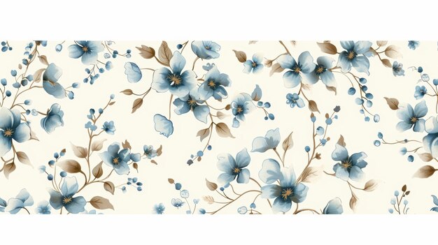 Dans un style provençal, ce fond sans couture présente des fleurs vintage avec un motif beige bleu sur un fond blanc