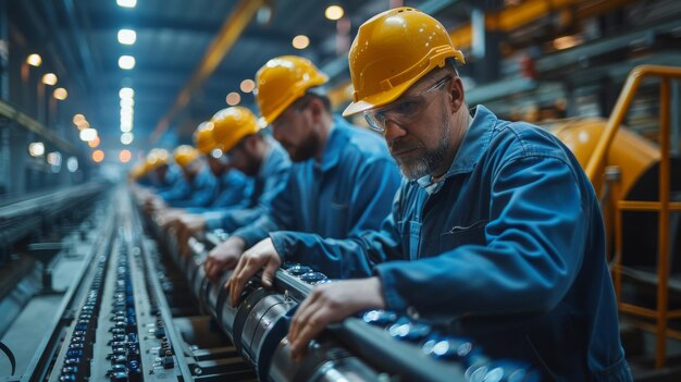 Dans une usine, les ingénieurs travaillent avec un panneau de commande.