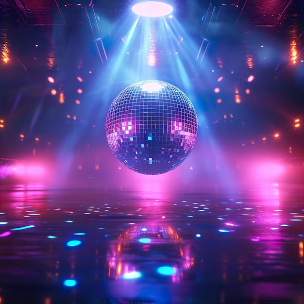 Dansant sur la piste de danse avec des reflets colorés discoball et la lumière