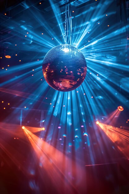 Dansant sur la piste de danse avec des reflets colorés discoball et la lumière