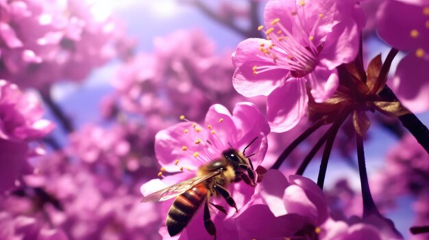 Photo la danse des abeilles pollinisatrices parmi les fleurs