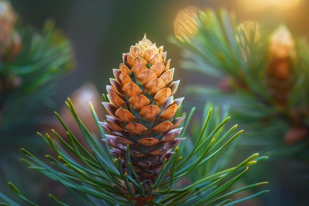 La danse délicate du printemps Une macro prise de vue d'une cône de pin qui commence à s'ouvrir