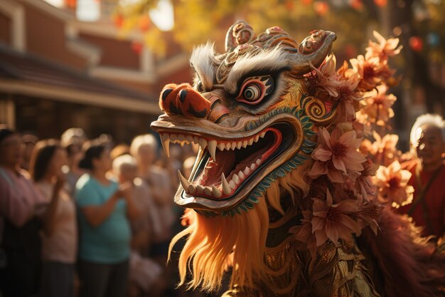 La danse du dragon Des danseurs de dragon vibrants défilent dans les rues symbolisant le pouvoir et la chance Générés avec l'IA