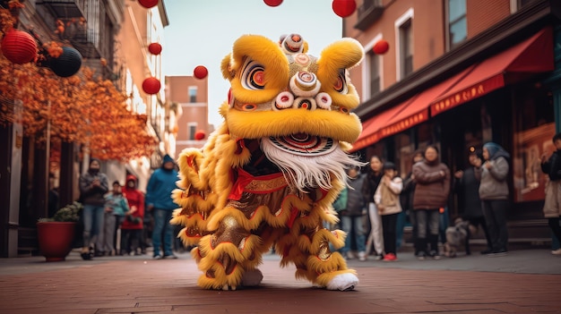 Danse du lion dans les rues de China Town Nouvel An chinois