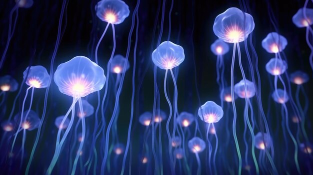 Photo la danse éclatante des profondeurs un ballet de méduses bioluminescentes