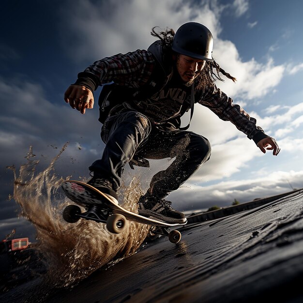 Danse de gravité Stunts de skateboard dans le parc