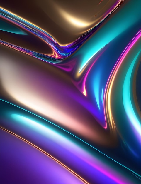 Danse irisée de teintes métalliques explorant le spectre sur papier métallique holographique
