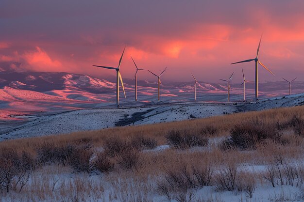 La danse matinale des turbines embrassée par le soleil