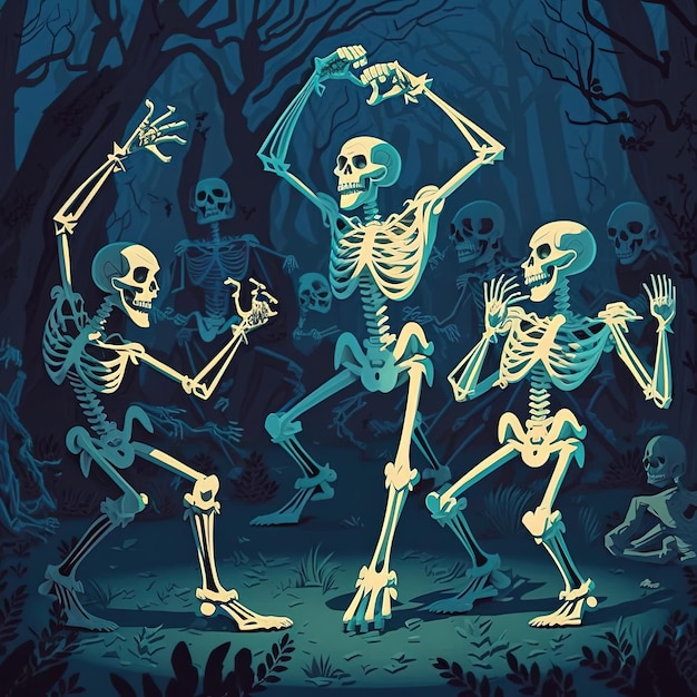 La danse de la nuit effrayante Les squelettes effrayants en mouvement