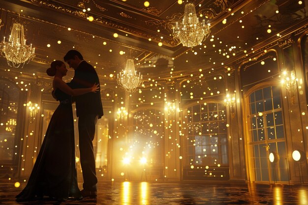 Photo une danse de salle de bal élégante sous des lumières scintillantes