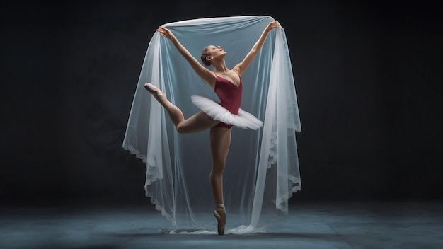 Une danse sensuelle et émotionnelle d'une belle ballerine à travers le voile