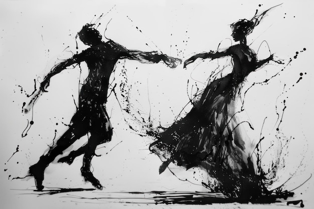 Photo la danse de la silhouette abstraite dans les éclaboussures d'encre noire