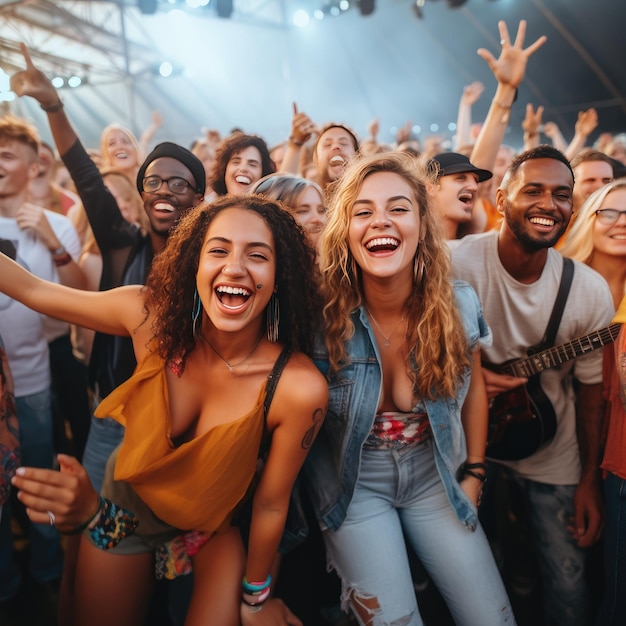 Danser avec des amis au festival d'été des gens à la fête Generative Ai