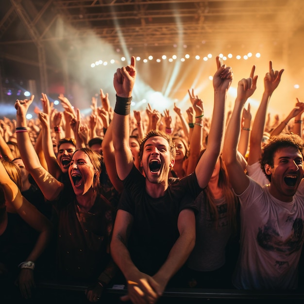 Danser avec des amis lors du festival d'été sur l'IA générative de fête