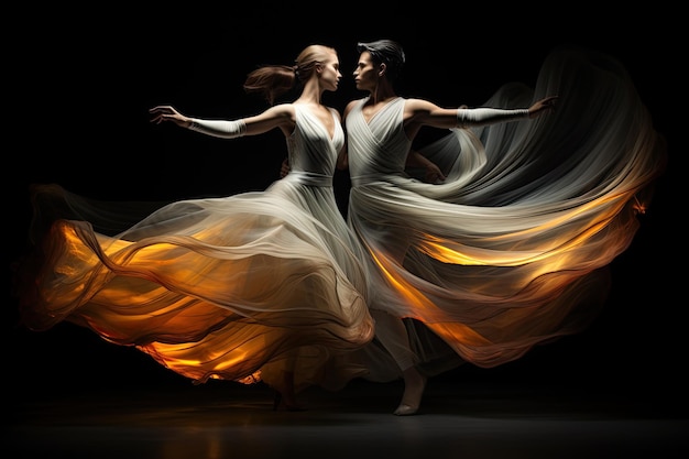 un danseur contemporain très longue exposition très fort flou de mouvement prise de vue abstraite à basse vitesse fond sombre