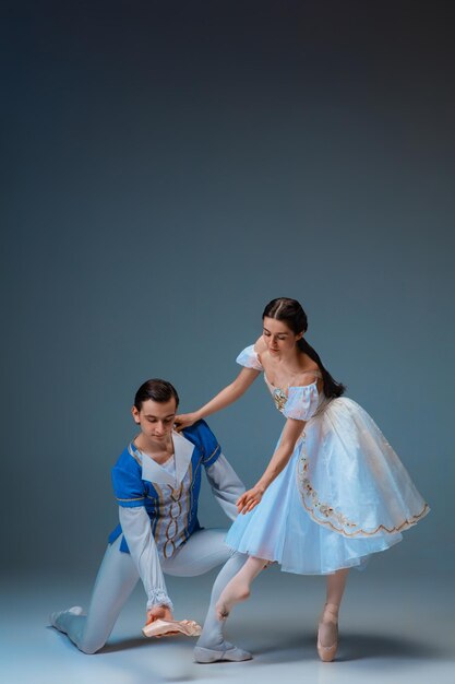 Danseurs de ballet jeunes et gracieux en tant que personnages de conte de fées de Cendrillon