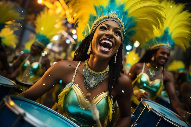 Photo des danseurs de carnaval brésiliens, des batteurs de tambours traditionnels.