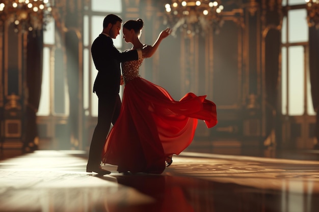 Photo des danseurs élégants glissent gracieusement.