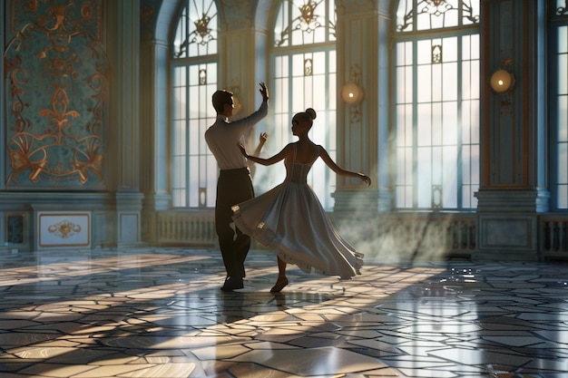 Photo des danseurs élégants glissent sur le sol.