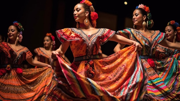 Des danseurs en robes colorées exécutent une danse traditionnelle.
