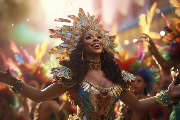 Des danseurs traditionnels de samba brésiliens dans un ai génératif vibrant