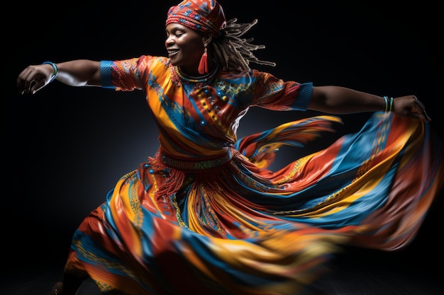 Photo une danseuse autochtone exécutant une danse traditionnelle vibrante et rythmique ai générative