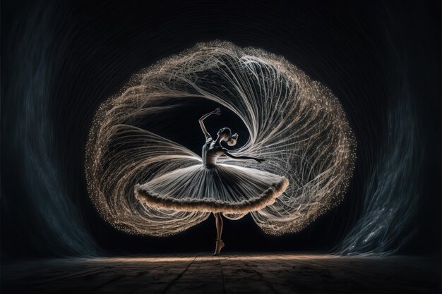 La danseuse de ballet adorable peint en lumière sur tout le corps