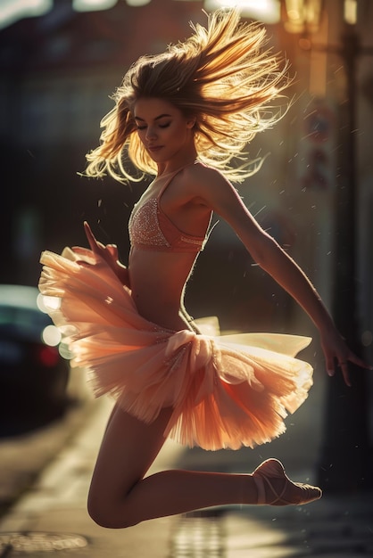 Une danseuse de ballet en costume de couleur pêche