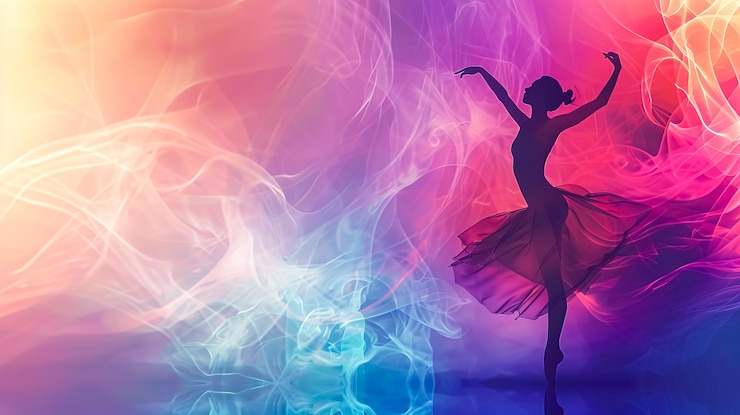 Une danseuse de ballet gracieuse au milieu d'une fumée colorée