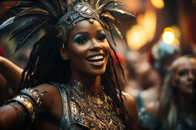 Danseuse du carnaval de Rio tenant gracieusement une pose de samba IA générative