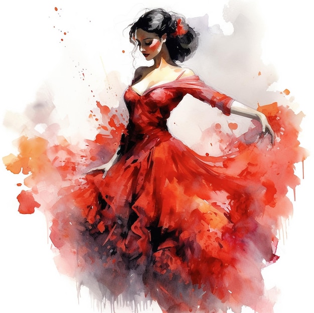 Danseuse de flamenco à l'aquarelle avec splash AI générative AI générative