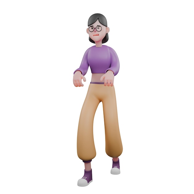 Une danseuse marche avec la main droite légèrement levée et la main gauche sur la taille.