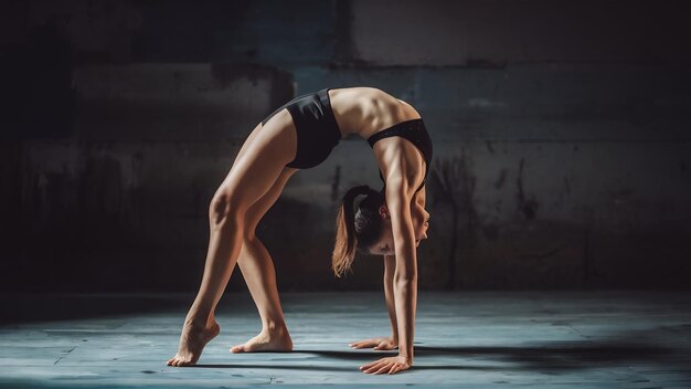 Photo une danseuse qui fait un backbend debout.