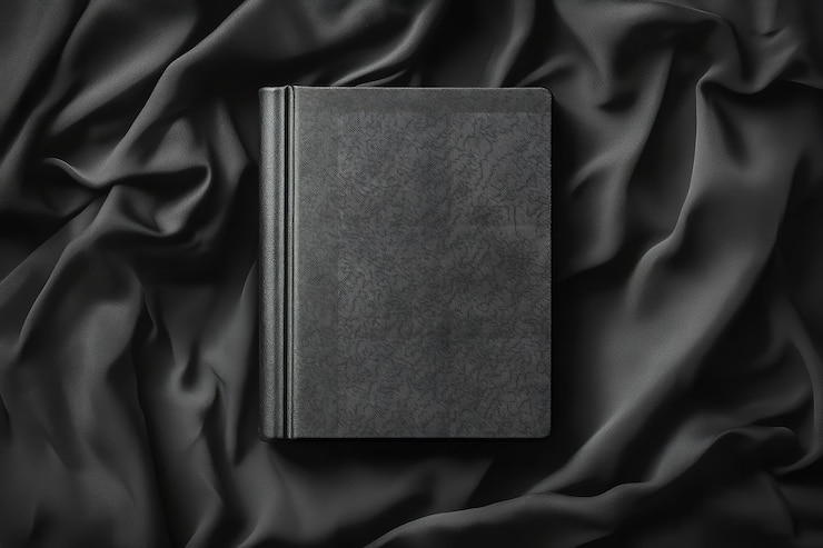 Photo dark and brooding black book mockup style génératif ai (en anglais)