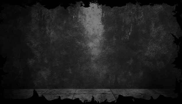 Photo dark and moody black grunge texture background avec un dessin abstrait