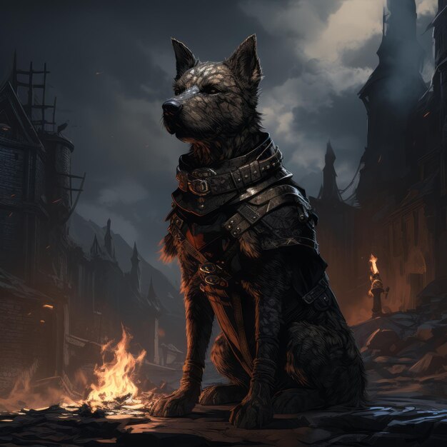 Dark Souls Black Dog est une illustration post-apocalyptique de haute fantaisie.