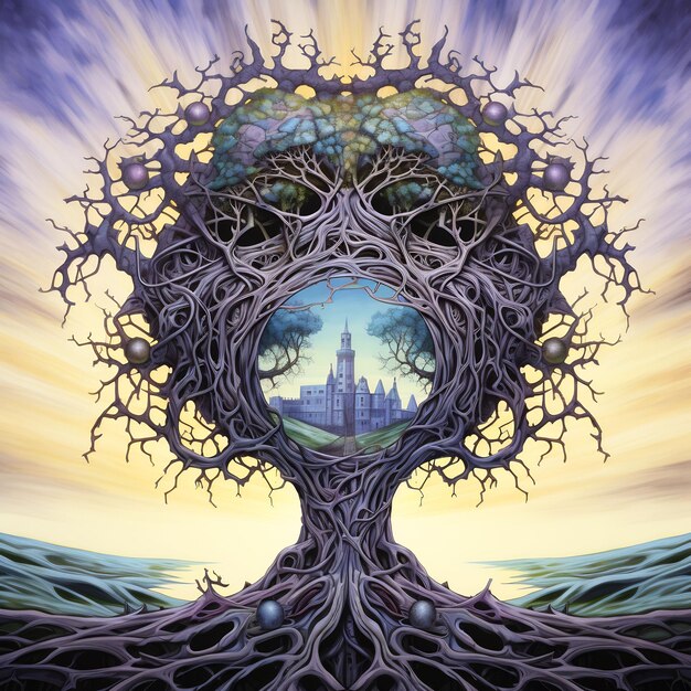 Dark World Tree et découvrez un chef-d'œuvre captivant Venture Book Cover Wall Art POD Epic Beauty