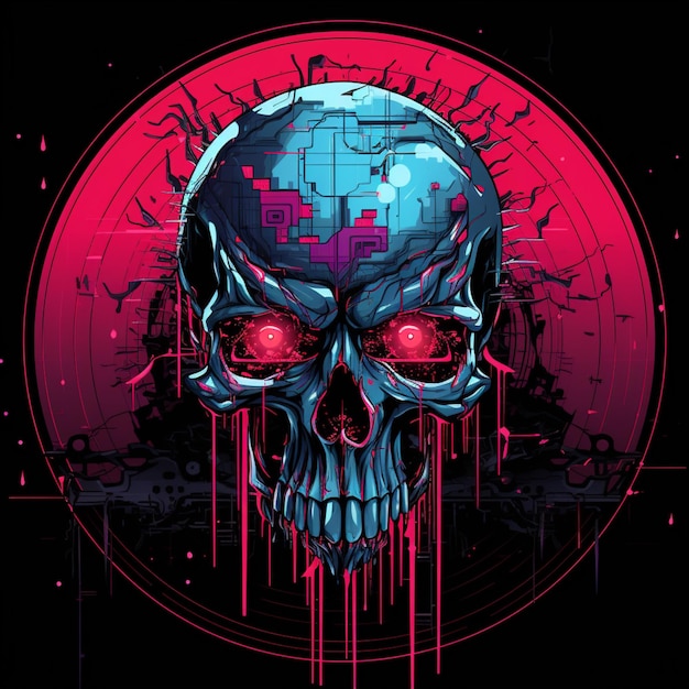 Data dystopia vector skull design techno tesser Ai généré par l'art