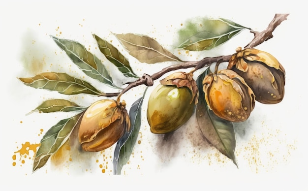 Une date dessinée sur fond blanc aquarelle fruits illustrations d'aliments biologiques générés par ai