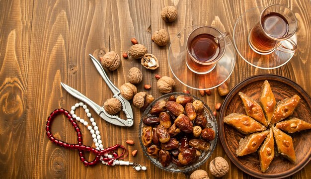 Dates chapelets et baklava Ramadan mise au point sélective