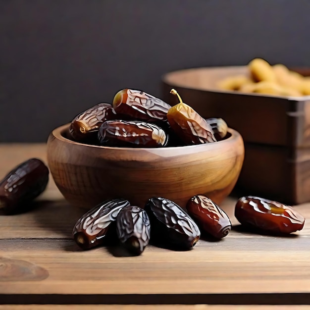 sur des dattes de table en bois