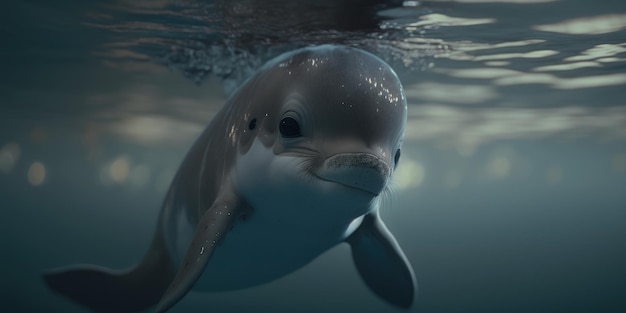 Un dauphin dans l'eau avec le mot dauphin en bas