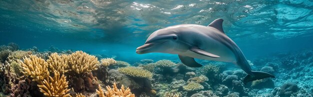 Le dauphin dans l'océan avec le corail IA générative